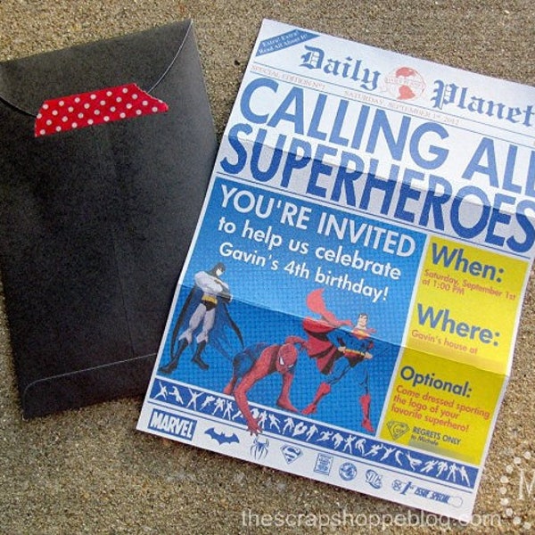 Superhero Newspaper Custom PRINTABLE Birthday Invitation