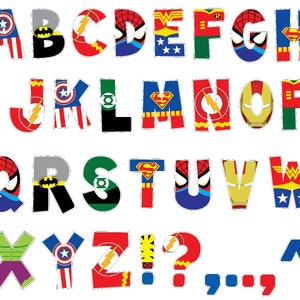 Letras do alfabeto de super-heróis para imprimir