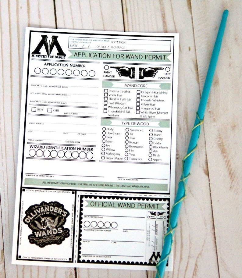 Wizard Inspired PRINTABLE Wand Permits image 2