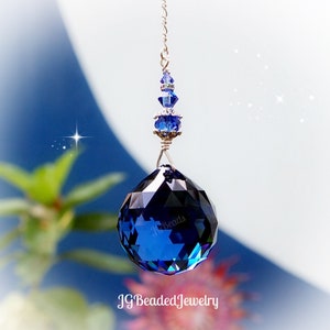 Blue Sapphire Swarovski Crystal Suncatcher, Window Prism, Rearview Mirror Car Charm, Light Pull, Ceiling Fan Pull 30mm Prism