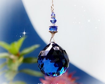 Blue Sapphire Swarovski Crystal Suncatcher, Window Prism, Rearview Mirror Car Charm, Light Pull, Ceiling Fan Pull 30mm Prism