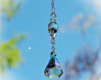 Swarovski Teardrop Rainbow Crystal Suncatcher, Rearview Mirror Car Charm, Window Prism