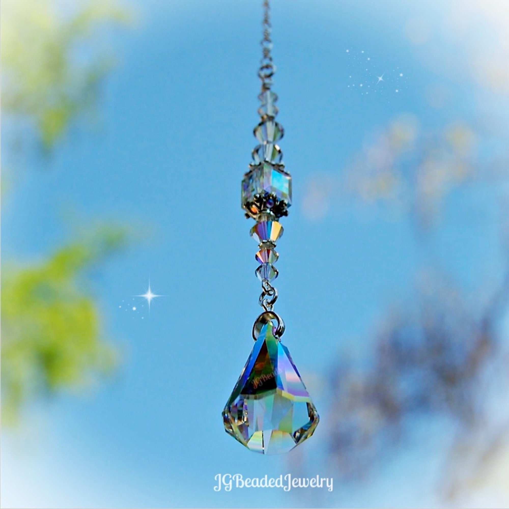 Swarovski Teardrop Rainbow Crystal Suncatcher, Rearview Mirror Car Ch…