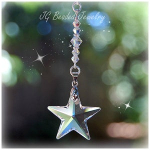 Swarovski Crystal Star Ornament, Rearview Mirror Car Charm, Hanging Star Window Crystal