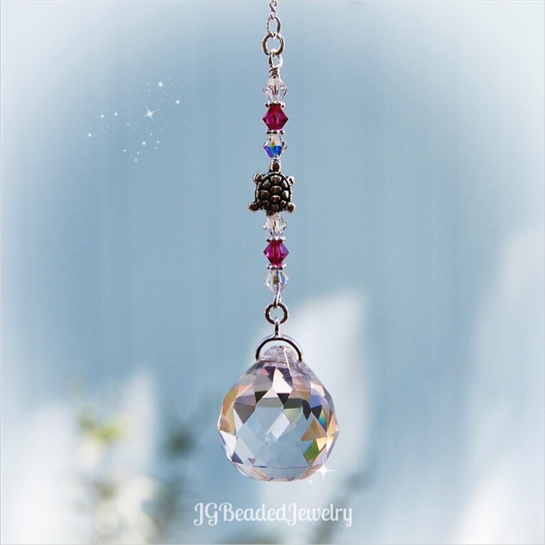 9 Color Choices! Rear View Mirror Car Charm Window Prism Decoration Turtle Crystal Suncatcher