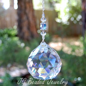 Large Crystal Prism Suncatcher, Window Decoration With Blue, 40mm or 50mm Prism Size Options