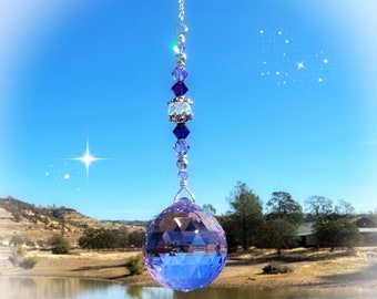 Violet Purple Prism Swarovski Crystal Suncatcher, Window Decoration, Rearview Mirror Car Charm