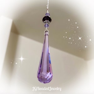 Purple Raindrop Swarovski Crystal Suncatcher, Rearview Mirror Car Charm, Window Ornament, 63mm Strass Violet Flow Prism LIMITED EDITION