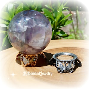 Butterfly Crystal Ball Stand, See DESCRIPTION For size, Three Legged Sphere Stand, Egg Holder, Gold-Plated or Pewter - STAND ONLY!