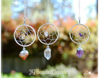 Healing Crystal Dream Catcher, Rearview Mirror Car Decoration, Home Decor, Amethyst, Citrine, Clear Quartz Healing Crystal Suncatcher