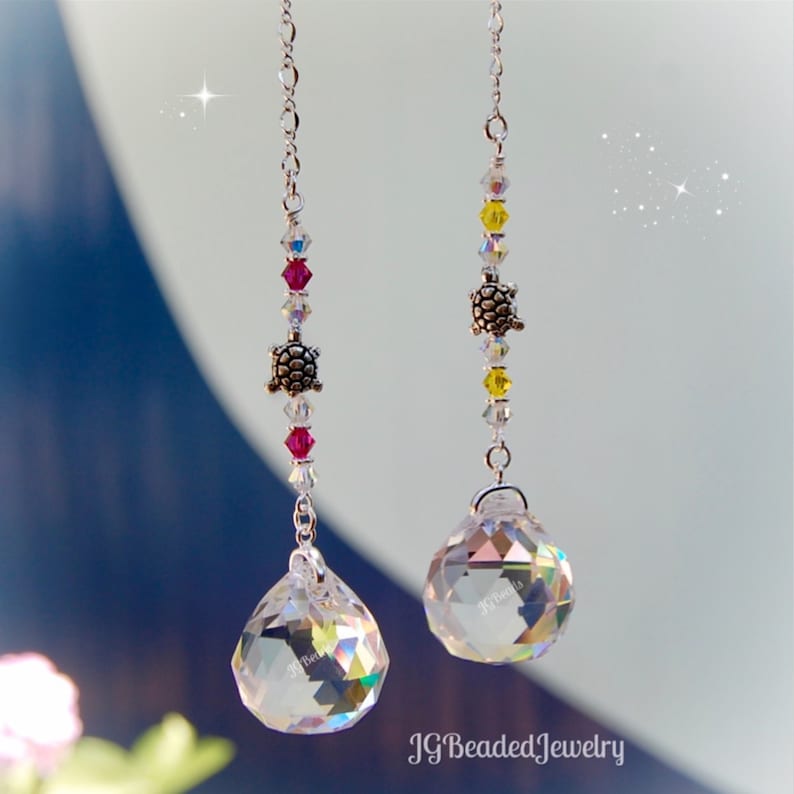 9 Color Choices! Rear View Mirror Car Charm Window Prism Decoration Turtle Crystal Suncatcher