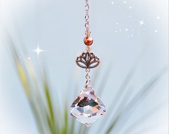 Golden Topaz Lotus Diamond Swarovski Crystal Suncatcher, Rearview Mirror Car Charm, Window Decoration