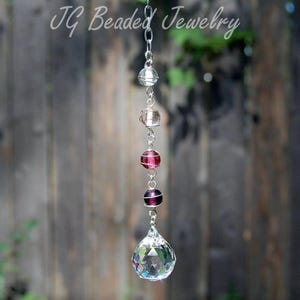 Pink Purple Ombre Crystal Suncatcher: Car Rearview Mirror Charm, Window Prism