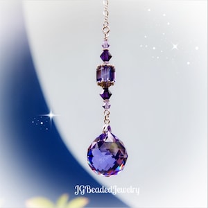 Violet Tanzanite Purple Swarovski Crystal Suncatcher, Rearview Mirror Car Charm, Window Decoration, Strass Prism 20mm