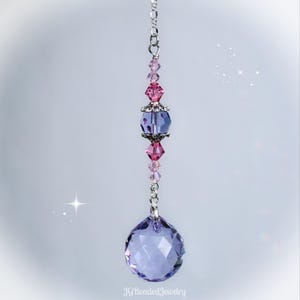 Violet Pink Swarovski Crystal Suncatcher, Rearview Mirror Car Charm, Window Decoration, 20mm Prism