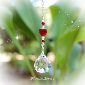 Heart Crystal Suncatcher, Rearview Mirror Car Charm, Window Prism Decoration