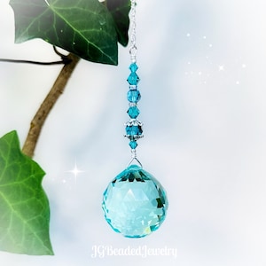 Teal Swarovski Crystal Suncatcher, Rearview Mirror, Window Decoration, LIMITED EDITION, 30mm Prism