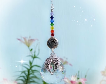 Angel Wing Paw Rainbow Bridge Crystal Suncatcher, Rearview Mirror Car Charm, Window Decoration, Poem Optional