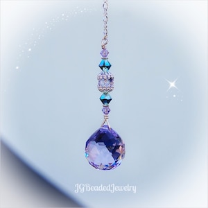 Purple Turquoise Swarovski Crystal Suncatcher, Rearview Mirror Car Charm, Window Decoration