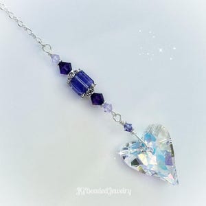 Purple Heart Suncatcher Swarovski Crystal, Rearview Mirror Car Charm, Window Ornament