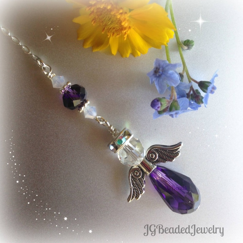 Remembrance Gift Purple Opal Guardian Angel Rearview Car Charm Road Protection In Loving Memory Window Decoration New Driver
