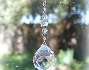 Hanging Crystal Suncatcher, Rainbow Prism, Rearview Mirror Charm, Window Decor