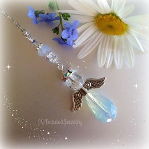 Opal Guardian Angel Ornament, Rear View Mirror Car Charm, Window Decoration, In Loving Memory, Remembrance Gift, New Driver, Road Protection