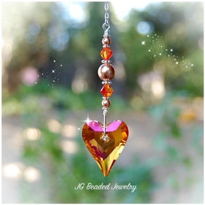 Fire Opal Wild Heart Swarovski Crystal Suncatcher, Rearview Car Charm, Window Ornament, Light Pull, Fan Pull LIMITED EDITION