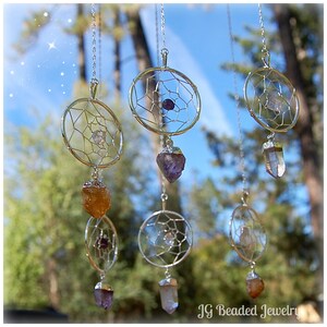 Healing Crystal Dream Catcher, Rearview Mirror Decoration, Home Decor, Amethyst, Citrine, Clear Quartz READ DESCRIPTION for SIZE image 4