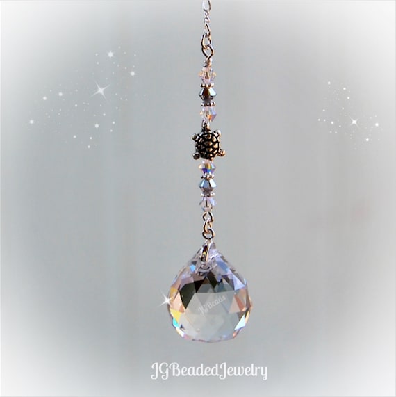 9 Color Choices! Rear View Mirror Car Charm Window Prism Decoration Turtle Crystal Suncatcher