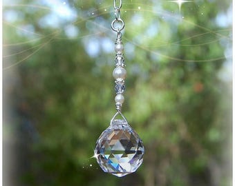 Pearl Prism Crystal Suncatcher, Rearview Mirror Car Charm, Hanging Prism Window Ornament, Fan Pull, Light Pull, 20mm Prism