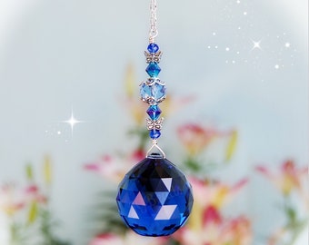 Sapphire Blue Butterfly Swarovski Crystal Suncatcher, Rearview Mirror, Window Crystal Decoration, 30mm Strass Prism