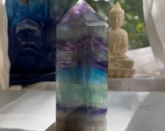 Rainbow Fluorite Crystal Point Tower, 306 Grams, Receive EXACT Crystal