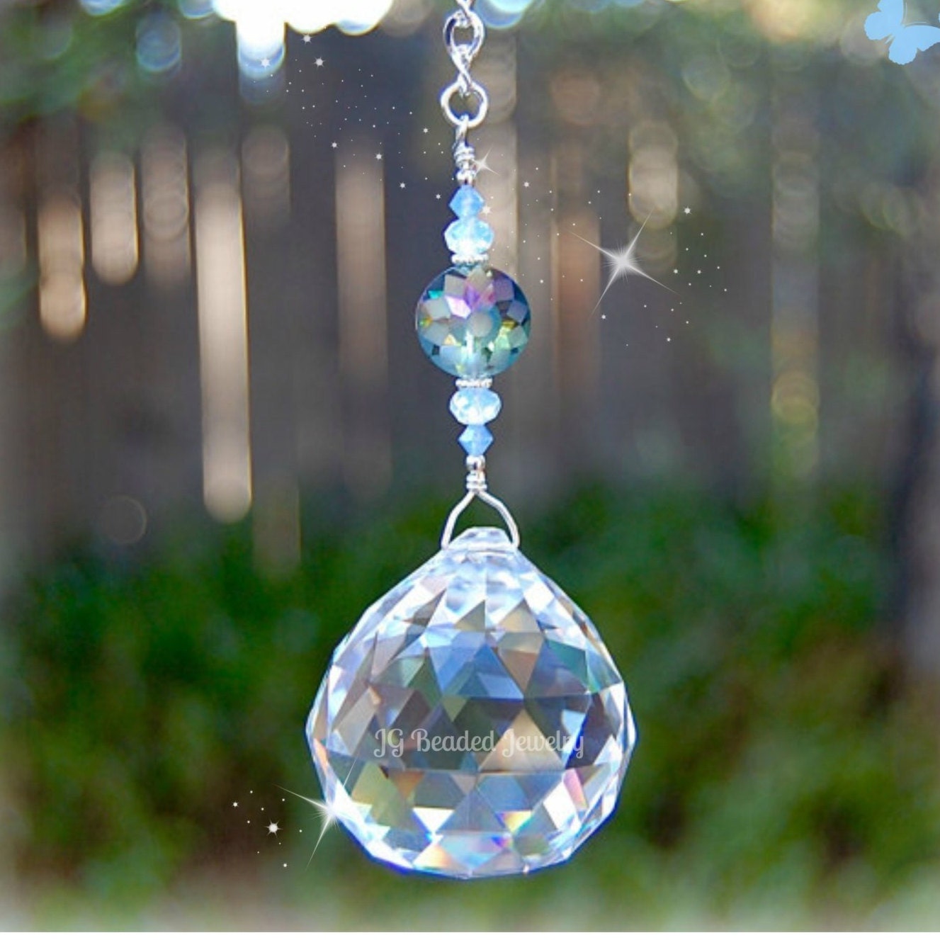 Geometric Moon and Stars Crystal suncatcher/suncatcher stained glass