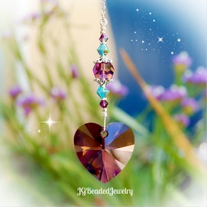 Amethyst Heart Swarovski Crystal Suncatcher, Rearview Mirror Car Charm, Window Crystal, LIMITED EDITION