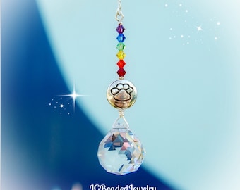 Rainbow Bridge Paw Prism Crystal Suncatcher, Rearview Mirror Car Charm, Window Decoration, Fan Pull, 20mm or 30mm Prism, Poem Optional