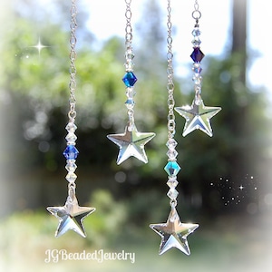 Blue Crystal Star Ornament, SMALL Rearview Mirror Car Charm, Window Crystal, Home Decor, 4 Color Choices, SEE DESCRIPTION for Size