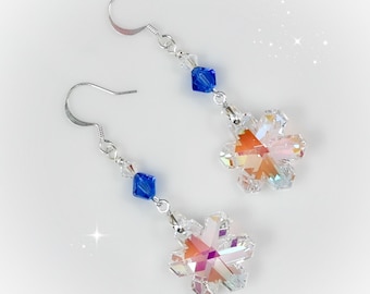 Blue Flower Swarovski Crystal Earrings