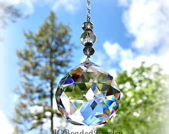 30PC 20MM Tricolor Crystal Faceted Prism Clear Dark Green Deep Purple Suncatcher 