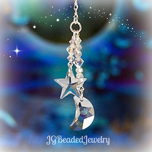 Dije de espejo retrovisor para coche con cristales Swarovski de luna y estrella, delicado, para ventana. LEA LA DESCRIPCIÓN para conocer el tamaño.