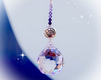 Purple Paw Prism Crystal Suncatcher, Rearview Mirror Car Charm, Window Decoration, Poem Optional