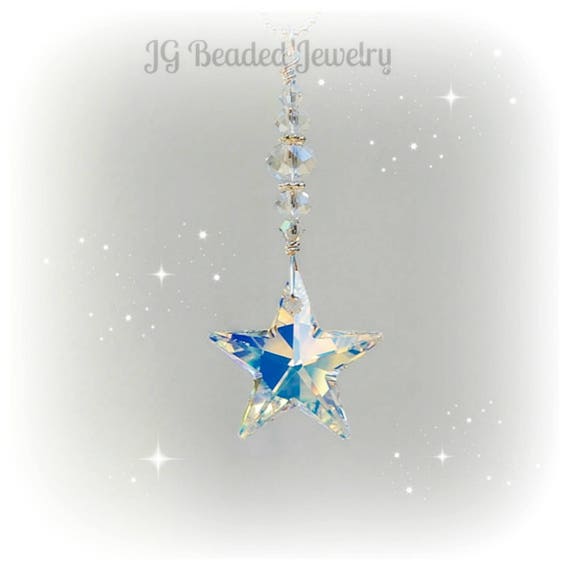 Swarovski Crystal Hanging Star Rearview Mirror Car Charm Window Decoration Ceiling Fan Light Pull Chain