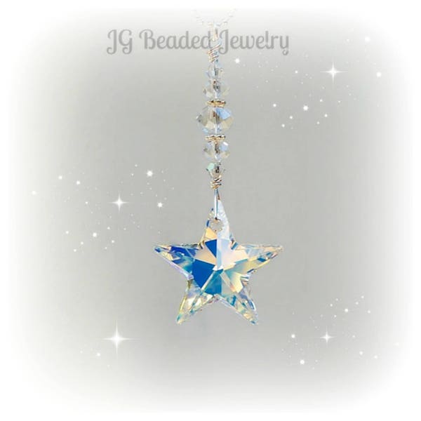 Swarovski Crystal Hanging Star Ornament, Rearview Mirror Car Charm, Window Decoration, Ceiling Fan, Light Pull Chain