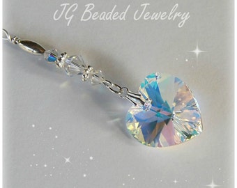 Swarovski Crystal Heart, Rearview Mirror Car Charm, Hanging Heart Suncatcher Ornament, Car Decoration, Home Decor SEE DESCRIPTION for Size