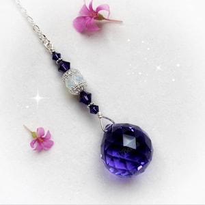 Purple Opal Swarovski Crystal Suncatcher, Rearview Mirror Car Charm, Window Decoration, 20mm Prism