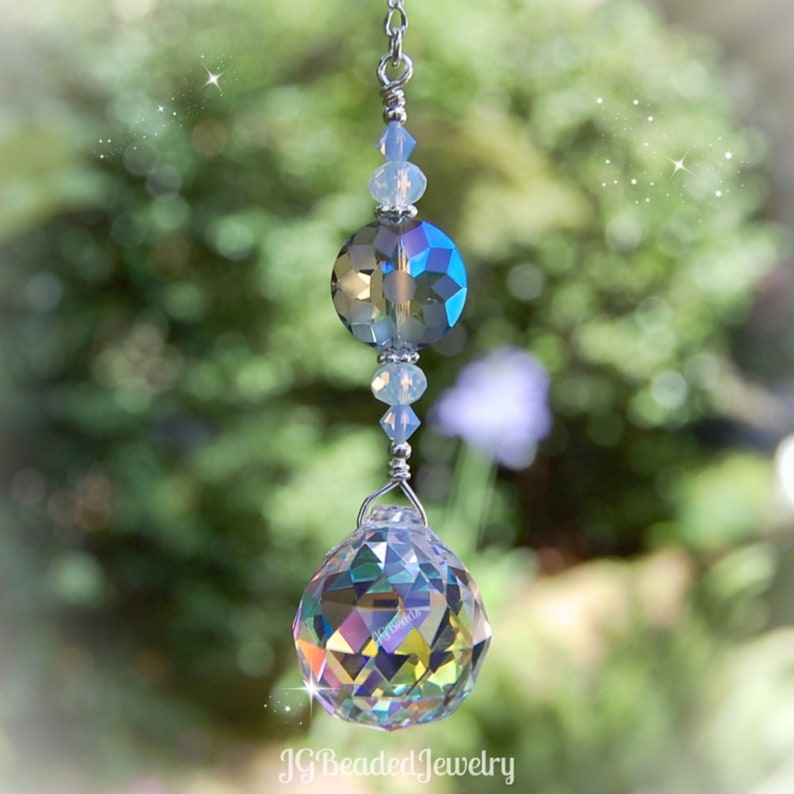 Opal Blue Flower Crystal Suncatcher Rearview Mirror Car - Etsy