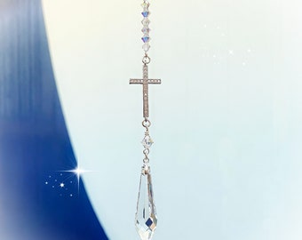 Cross Swarovski Crystal Suncatcher, Rearview Mirror Decoration, Window Ornament