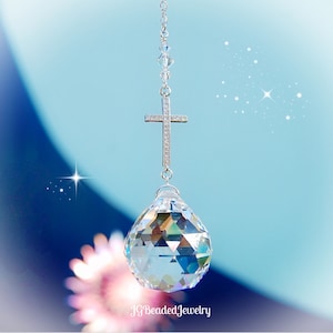 Cross Crystal Suncatcher, Rearview Mirror, Window Ornament, 30mm Prism