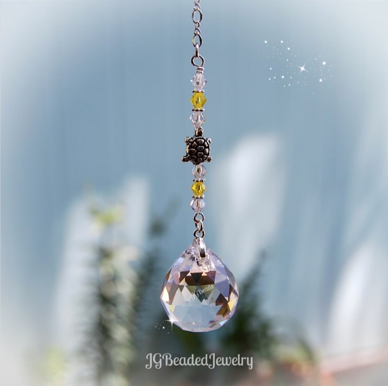 9 Color Choices! Rear View Mirror Car Charm Window Prism Decoration Turtle Crystal Suncatcher