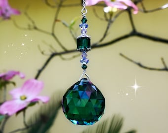 Emerald Swarovski Suncatcher, Rearview Mirror, Window Crystal, 30mm Limited Prism